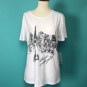 Karl Lagerfeld Paris White Eiffel Tower Tee M NWT